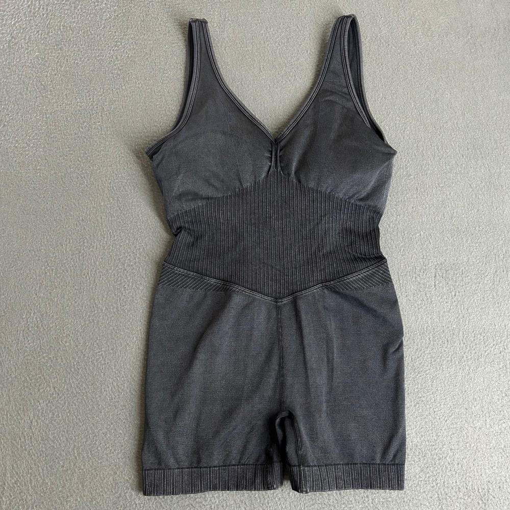 Joy Lab Bodysuit Womens Medium Black Ribbed Seamless Activewear Romper